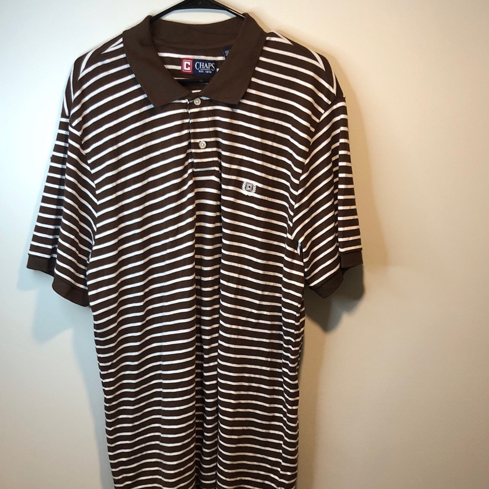 CHAPS Men's Polo Shirt in Brown and White Stripes